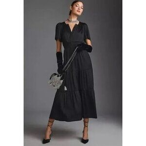 Anthropologie Somerset Black tiered Silky Maxi Dress Size XXS NEW